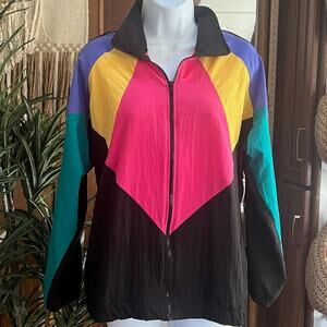 Teddi Sport Vintage Windbreaker Jacket | M | Colorblock 80s/90s Style Polyester